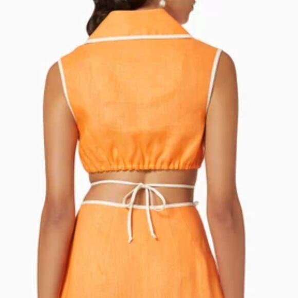 Matthew Bruch Sleeveless Wrap Linen Crop Top Women's Size 1(US XS) Orange Luxury - Picture 2 of 6